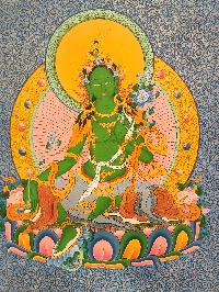 Green Tara Thangka, Buddhist Traditional Painting, Tibetan Style, [real Gold], [hand Painted]