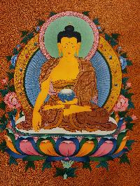 Shakyamuni Buddha Thangka, Buddhist Traditional Painting, Tibetan Style, [real Gold], [hand Painted]