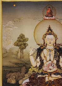 Chenrezig Thangka, Buddhist Traditional Painting, Karma Gadri Art, [real Gold], With Three Great Bodhisattvas