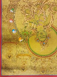 Green Tara Thangka, [high Quality], Buddhist Traditional Painting, Lhyape Style, [real Gold], With Pancha Buddha