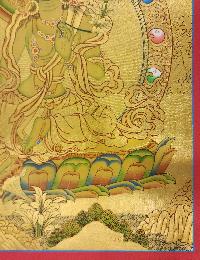 Green Tara Thangka, [high Quality], Buddhist Traditional Painting, Lhyape Style, [real Gold], With Pancha Buddha