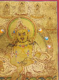 Yellow Jambhala Thangka, [high Quality], Buddhist Traditional Painting, Lhyape Style, [real Gold], With Pancha Buddha