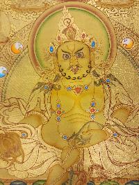 Yellow Jambhala Thangka, [high Quality], Buddhist Traditional Painting, Lhyape Style, [real Gold], With Pancha Buddha