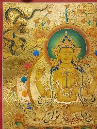 Chenrezig Thangka, [high Quality], Buddhist Traditional Painting, Lhyape Style, [real Gold]