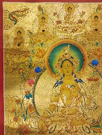 White Tara Thangka, [high Quality] Buddhist Traditional Painting, Lhyape Style, [real Gold], Three Long Life Deities, And Pancha Buddha