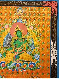 Green Tara Thangka, [master Quality], Buddhist Traditional Painting, Tibetan Style, [real Gold]