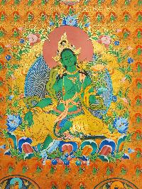 Green Tara Thangka, [master Quality], Buddhist Traditional Painting, Tibetan Style, [real Gold]