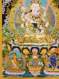 Vajrasattva With Consort, Shakti, Yab-yum Thangka, Buddhist Traditional Painting, Tibetan Style, [real Gold], With Manjushri And Vajrapani