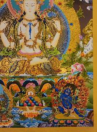 Chenrezig Thangka, [master Quality] Buddhist Traditional Painting, Tibetan Style, [real Gold], Three Great Bodhisattvas