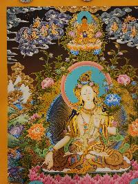 White Tara Thangka, [master Quality], Buddhist Traditional Painting, Tibetan Style, [real Gold], Three Long Life Deities