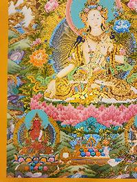 White Tara Thangka, [master Quality], Buddhist Traditional Painting, Tibetan Style, [real Gold], Three Long Life Deities
