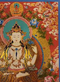 Chenrezig Thangka, [master Quality], Buddhist Traditional Painting, Tibetan Style, [real Gold], Three Great Bodhisattvas