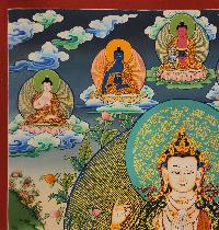 Chenrezig Thangka With Pancha Buddha, [master Quality], Buddhist Traditional Painting, Tibetan Style, Three Great Bodhisattvas