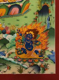 Chenrezig Thangka With Pancha Buddha, [master Quality], Buddhist Traditional Painting, Tibetan Style, Three Great Bodhisattvas