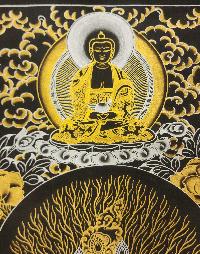 White Tara Thangka, [black And Gold], Buddhist Traditional Hand Painting, Tibetan Style,three Long Life Deities, [fast Selling]