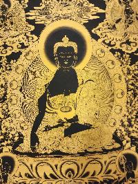 Shakyamuni Buddha Thangka, [black And Gold], Buddhist Traditional Hand Painting, Tibetan Style, [fast Selling]