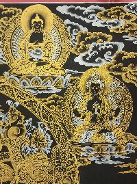 Shakyamuni Buddha Thangka, [black And Gold], Buddhist Traditional Hand Painting, Tibetan Style, [fast Selling]