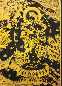 Sahasrabhuja Avalokitesvara Thangka, [black And Gold], Buddhist Traditional Hand Painting, Tibetan Style, [fast Selling], Three Great Bodhisattvas