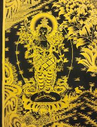 Sahasrabhuja Avalokitesvara Thangka, [black And Gold], Buddhist Traditional Hand Painting, Tibetan Style, [fast Selling], Three Great Bodhisattvas