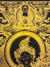 White Tara Thangka, [black And Gold], Buddhist Traditional Hand Painting, Tibetan Style, Three Long Life Deities, [fast Selling]