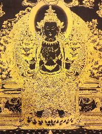 Maitreya Buddha Thangka, [black And Gold], Buddhist Traditional Hand Painting, Tibetan Style, [fast Selling]