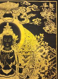 Maitreya Buddha Thangka, [black And Gold], Buddhist Traditional Hand Painting, Tibetan Style, [fast Selling]