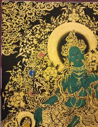 Green Tara Thangka, [black And Gold], Buddhist Traditional Hand Painting, Tibetan Style, [fast Selling]