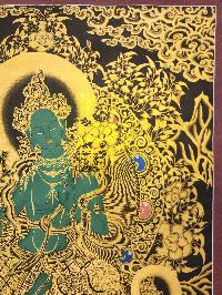 Green Tara Thangka, [black And Gold], Buddhist Traditional Hand Painting, Tibetan Style, [fast Selling]