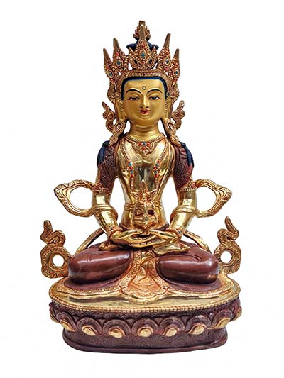 Aparimita, Buddhist Handmade Statue, With Gold Base, [partly Gold Plated, Face Painted], Amitayus, Chepame