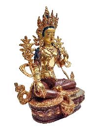 Green Tara, Buddhist Handmade Statue, With Gold Base, [partly Gold Plated, Face Painted]