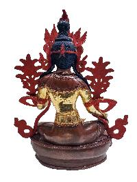 Green Tara, Buddhist Handmade Statue, With Gold Base, [partly Gold Plated, Face Painted]