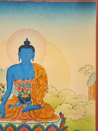 Medicine Buddha Thangka, Buddhist Traditional Painting, Tibetan Style, [real Gold], [smoked Antique]
