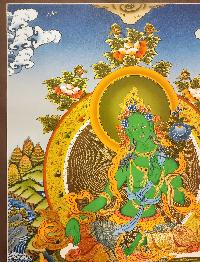 Green Tara Thangka, Buddhist Traditional Painting, Tibetan Style, [real Gold], [smoked Antique]