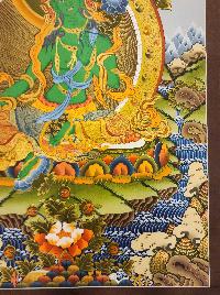 Green Tara Thangka, Buddhist Traditional Painting, Tibetan Style, [real Gold], [smoked Antique]