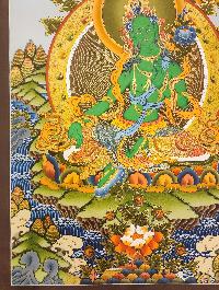 Green Tara Thangka, Buddhist Traditional Painting, Tibetan Style, [real Gold], [smoked Antique]