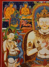 Vairochana Buddha Thangka, [master Quality], Buddhist Painting, Newari Style Paubha With [24k Gold]