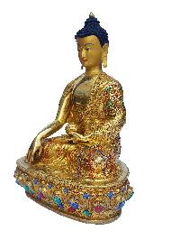 Shakyamuni Buddha, Buddhist Handmade Statue, [face Painted], [gold Plated], [stone Setting]