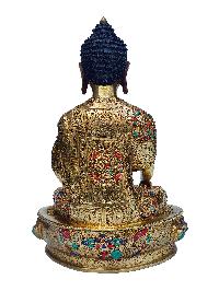 Shakyamuni Buddha, Buddhist Handmade Statue, [face Painted], [gold Plated], [stone Setting]