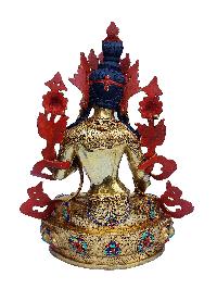 White Tara, Buddhist Handmade Statue, [face Painted], [gold Plated], [stone Setting]