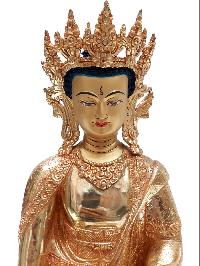 Crown Shakyamuni Buddha, Buddhist Handmade Statue, [face Painted], [gold Plated]