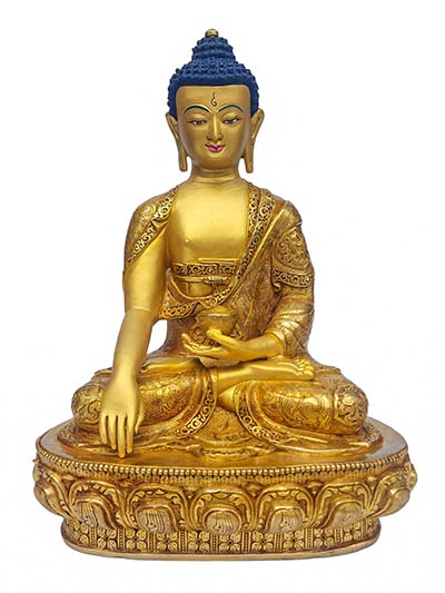 Shakyamuni Buddha, [master Quality], Buddhist Handmade Statue, [full Body Painted], [gold Plated], With Ashtamangal Carving