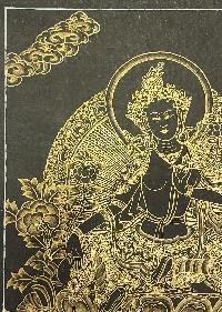 Green Tara Thangka, Buddhist Traditional Painting, Tibetan Style, Black And Gold