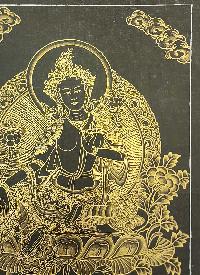 Green Tara Thangka, Buddhist Traditional Painting, Tibetan Style, Black And Gold