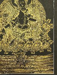 Green Tara Thangka, Buddhist Traditional Painting, Tibetan Style, Black And Gold