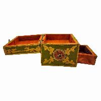 Tibetan Box With One Drawer And Top Opening Cabinet, [painted]