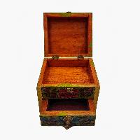 Tibetan Box With One Drawer And Top Opening Cabinet, [painted]