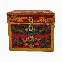 Tibetan Box With One Drawer And Top Opening Cabinet, [painted], Red