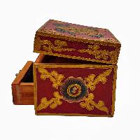 Tibetan Box With One Drawer And Top Opening Cabinet, [painted], Red