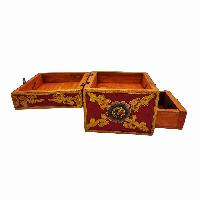 Tibetan Box With One Drawer And Top Opening Cabinet, [painted], Red