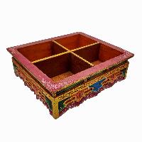 Tibetan Serving Box, [painted] With Four Containers - Compartments, [painted], Hand Carved